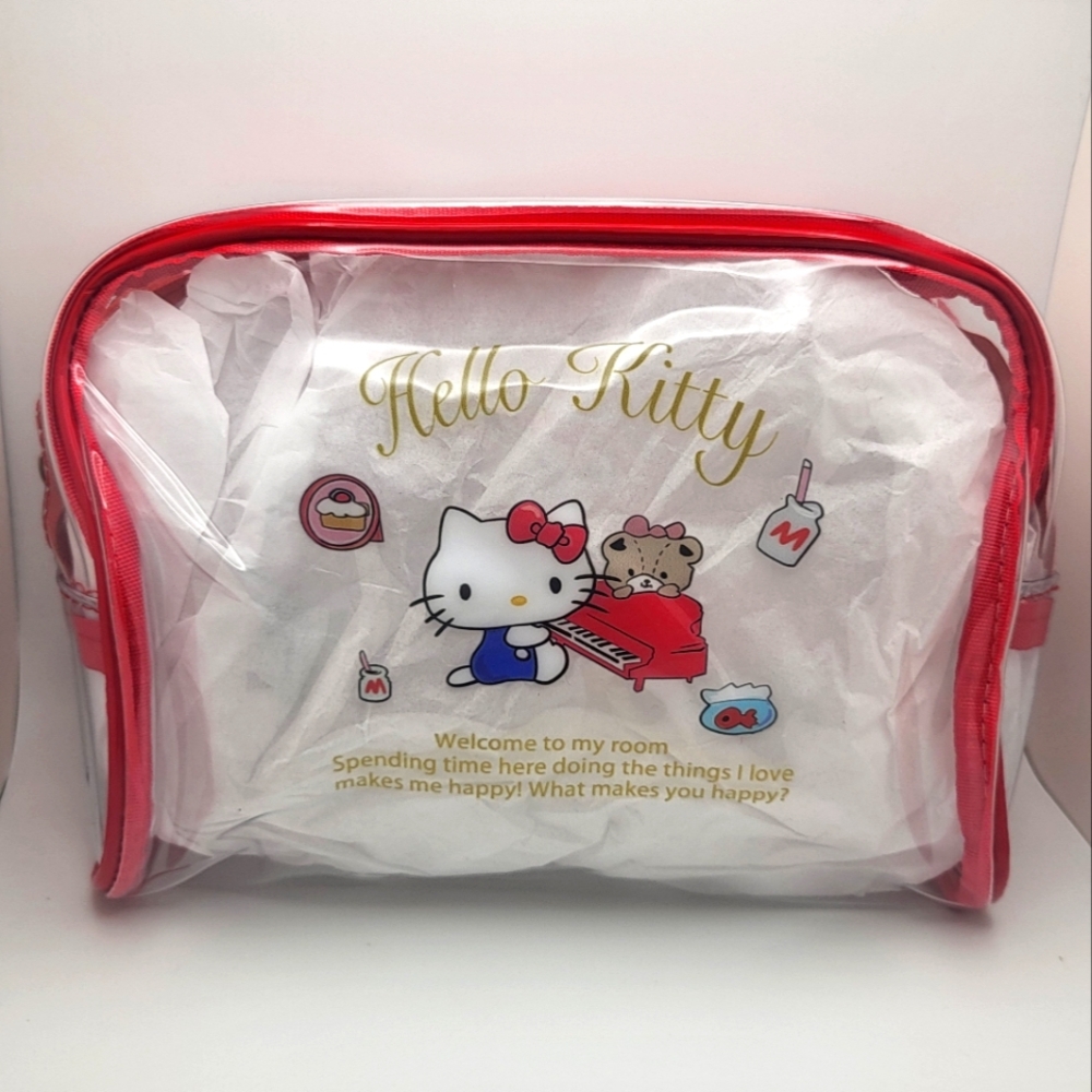 HELLO KITTY Large Makeup Toiletry Bag NEW Clear